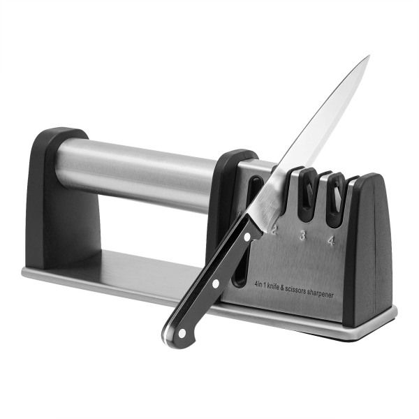 Aiguiseurs de couteaux, outils d'affûtage 4 étapes pour couteaux de cuisine et ciseaux (argent)