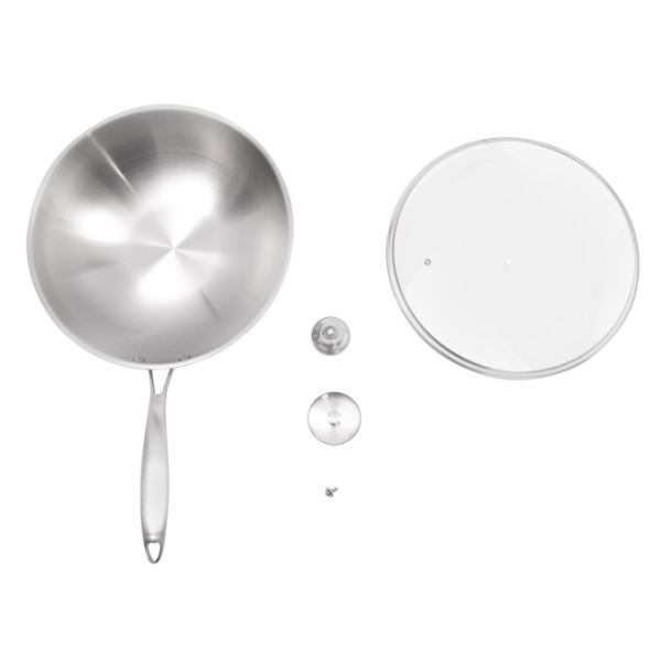 Poêle à frire en acier inoxydable, wok de 30 cm, acier inoxydable, verre trempé, convient pour 3 à 5 personnes Poêle à frire en acier inoxydable, wok de 30 cm, acier inoxydable, verre trempé, convient pour 3 à 5 personnes