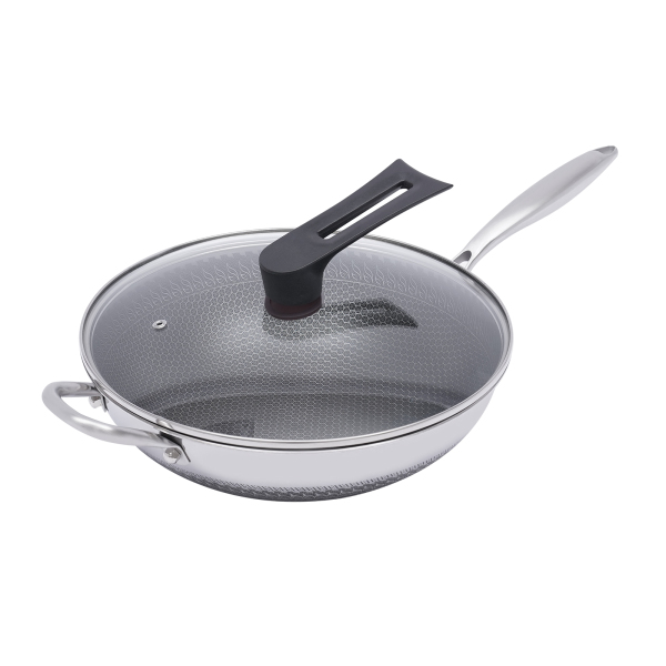 Poêle à induction avec couvercle, inox, 30 cm, passe au lave-vaisselle, antiadhésive