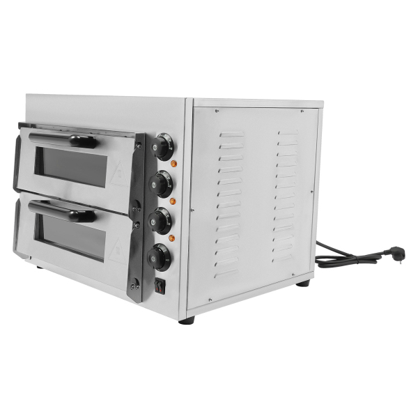 Four à pizza double en acier inoxydable 3000 W 220 V pour la cuisson de pâtisseries, de viandes grillées 22,4 x 18,7 x 17,3 pouces Argenté Four à pizza double en acier inoxydable 3000 W 220 V pour la cuisson de pâtisseries, de viandes grillées 22,4 x 18,7 x 17,3 pouces Argenté
