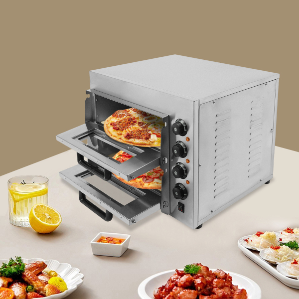 Four à pizza double en acier inoxydable 3000 W 220 V pour la cuisson de pâtisseries, de viandes grillées 22,4 x 18,7 x 17,3 pouces Argenté Four à pizza double en acier inoxydable 3000 W 220 V pour la cuisson de pâtisseries, de viandes grillées 22,4 x 18,7 x 17,3 pouces Argenté