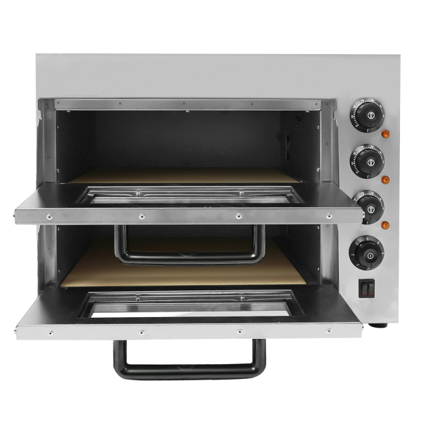 Four à pizza double en acier inoxydable 3000 W 220 V pour la cuisson de pâtisseries, de viandes grillées 22,4 x 18,7 x 17,3 pouces Argenté