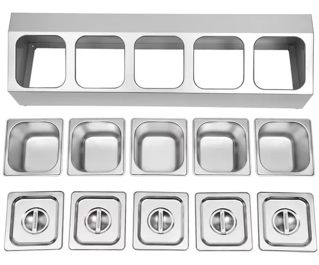RVS GN-bakplank met 5 GN-bak met deksel, vaatwasmachinebestendig