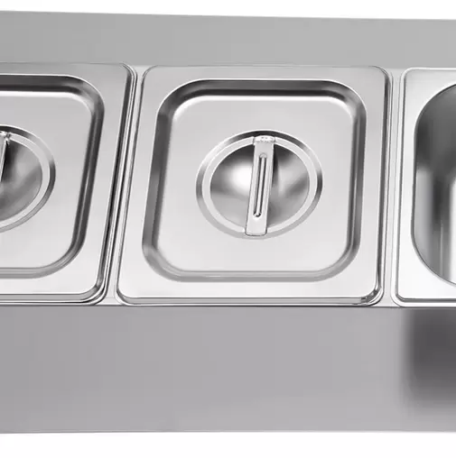 RVS GN-bakplank met 5 GN-bak met deksel, vaatwasmachinebestendig