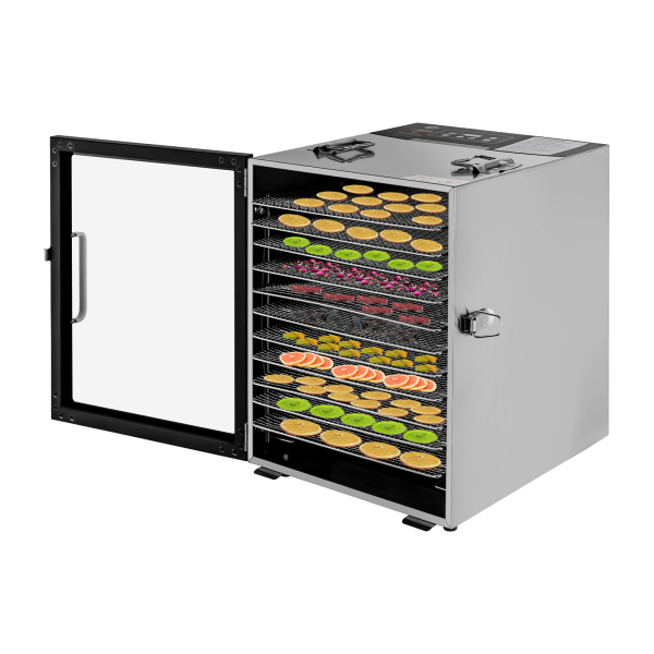 Déshydrateur alimentaire 12 plateaux en acier inoxydable, séchoir alimentaire pour fruits, viande, bœuf, viande séchée, herbes, avec minuterie réglable et contrôle de la température