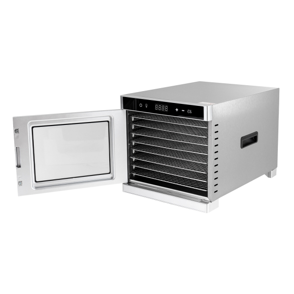 Déshydrateur automatique en acier inoxydable (35-75 °C) 700 W, 8 niveaux, avec minuterie 24 heures Déshydrateur automatique en acier inoxydable (35-75 °C) 700 W, 8 niveaux, avec minuterie 24 heures