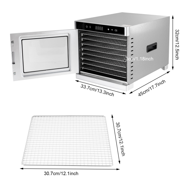 Déshydrateur automatique en acier inoxydable (35-75 °C) 700 W, 8 niveaux, avec minuterie 24 heures Déshydrateur automatique en acier inoxydable (35-75 °C) 700 W, 8 niveaux, avec minuterie 24 heures