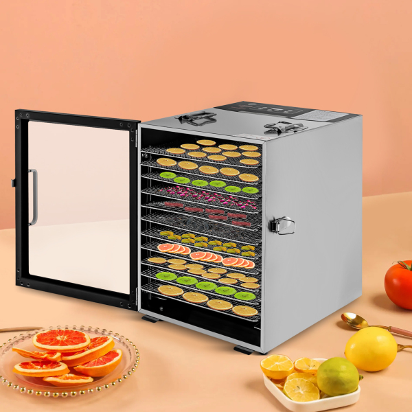 Déshydrateur alimentaire 12 plateaux en acier inoxydable, avec minuterie réglable et contrôle de la température, prise US