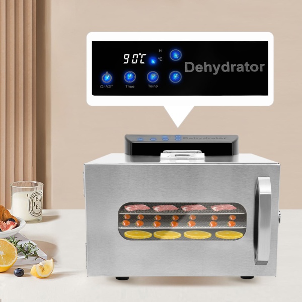 Déshydrateur à 6 étages en acier inoxydable avec régulateur de température, minuteur LCD, 6 bols alimentaires, 1 bac d'égouttement et 1 pince alimentaire
