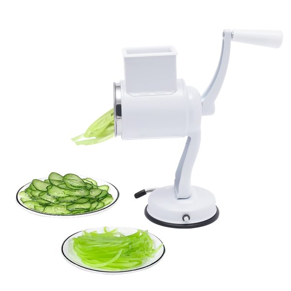 Coupe-légumes manuel avec 5 feuilles de tambour en acier inoxydable, râpe à tambour, salade de légumes, trancheuse à légumes avec ventouse