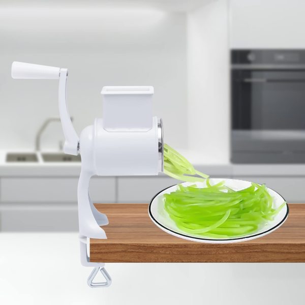 Râpe à tambour manuelle en acier inoxydable avec 5 lames en acier inoxydable pour fromage, légumes, pommes de terre