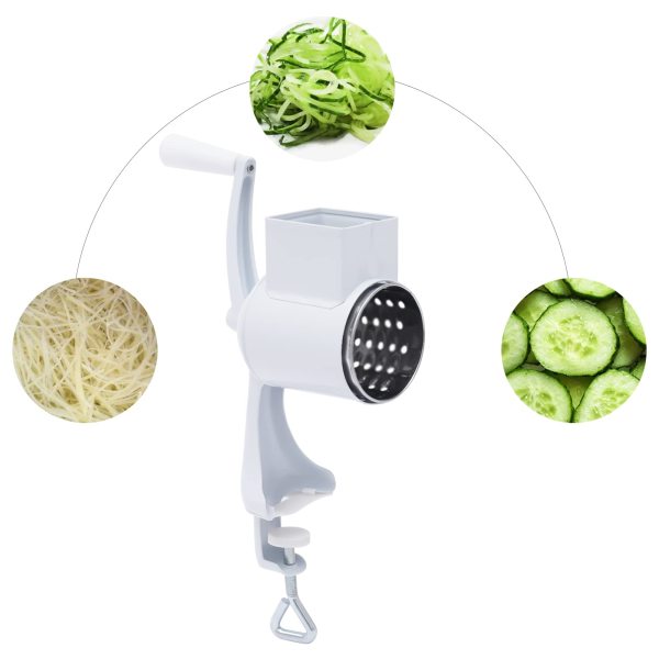 Râpe à tambour manuelle en acier inoxydable avec 5 lames en acier inoxydable pour fromage, légumes, pommes de terre Râpe à tambour manuelle en acier inoxydable avec 5 lames en acier inoxydable pour fromage, légumes, pommes de terre