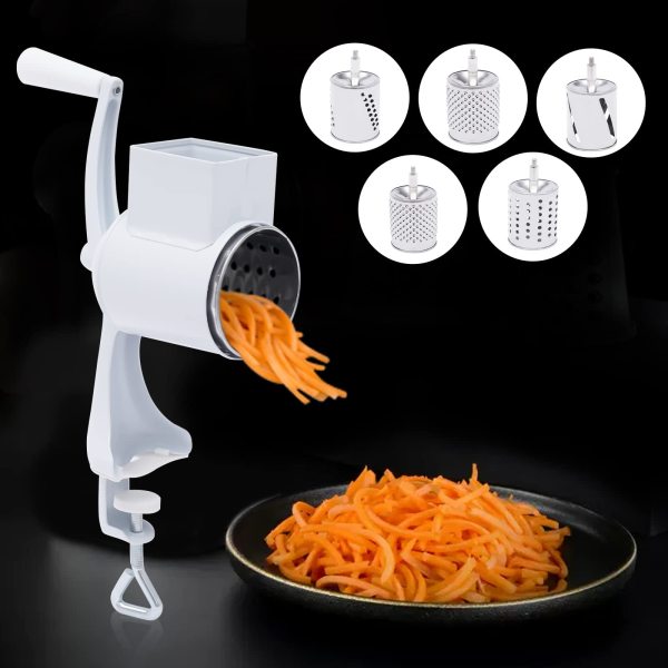 Râpe à tambour manuelle en acier inoxydable avec 5 lames en acier inoxydable pour fromage, légumes, pommes de terre Râpe à tambour manuelle en acier inoxydable avec 5 lames en acier inoxydable pour fromage, légumes, pommes de terre