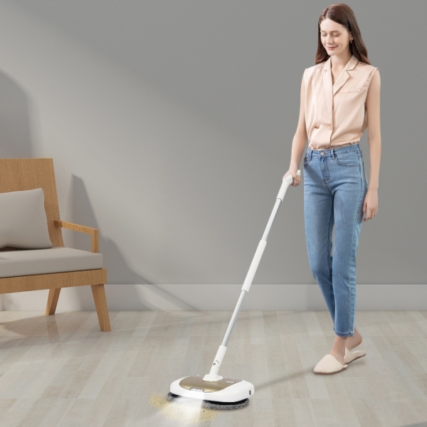 Vadrouille électrique sans fil avec seau de nettoyage avec éclairage LED pour salon, chambre à coucher, doré
