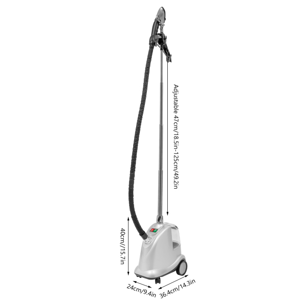 Défroisseur à vapeur sur pied avec roulettes, Trois vitesses, Hauteur réglable, 2200 W, Température de vapeur : 99℃, Argent