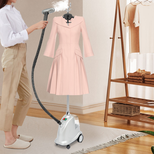 Défroisseur à vapeur sur pied avec roulettes, Trois vitesses, Hauteur réglable, 2200 W, Température de vapeur : 99℃, Argent