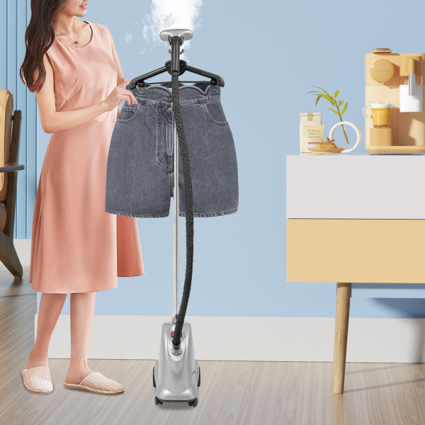 Défroisseur à vapeur sur pied avec roulettes, Trois vitesses, Hauteur réglable, 2200 W, Température de vapeur : 99℃, Argent