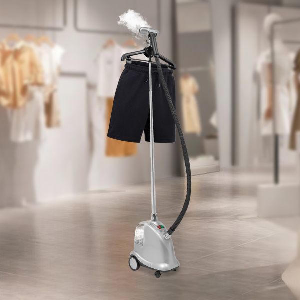 Défroisseur à vapeur sur pied avec roulettes, Trois vitesses, Hauteur réglable, 2200 W, Température de vapeur : 99℃, Argent