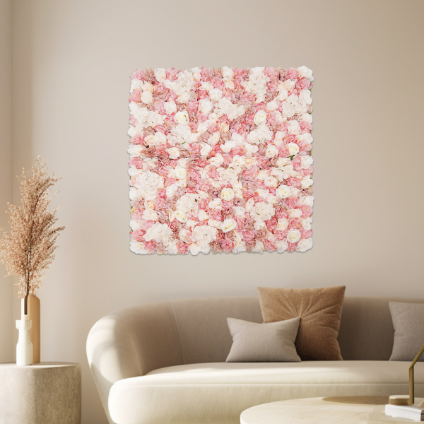 Panneaux muraux de fleurs artificielles en soie, fond de mur de fleurs artificielles, vert, blanc et rose, rose, dahlia et hortensias Panneaux muraux de fleurs artificielles en soie, fond de mur de fleurs artificielles, vert, blanc et rose, rose, dahlia et hortensias