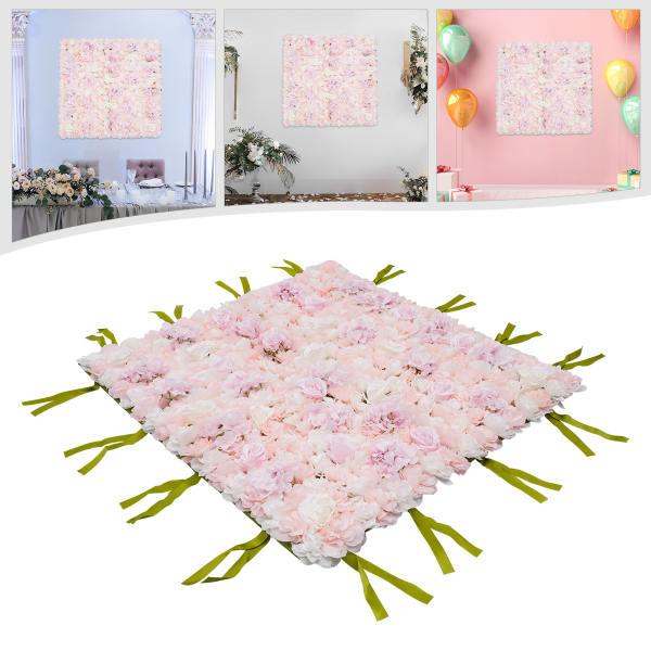 Panneaux muraux de fleurs artificielles en soie, fond de mur de fleurs artificielles, vert, blanc et rose clair, roses et hortensias