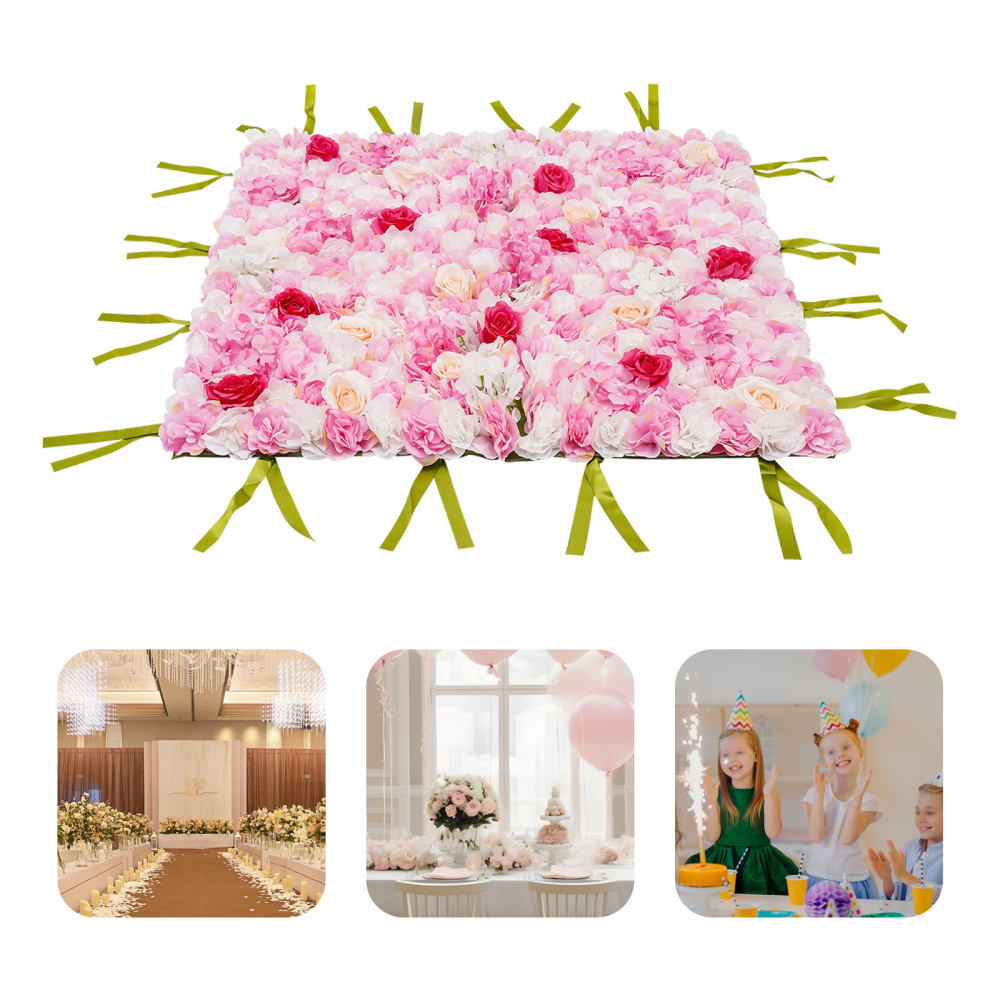 Panneaux muraux de fleurs artificielles, panneaux muraux de fleurs de rose en soie, fond de mur de fleurs artificielles, vert, blanc, rose et champagne