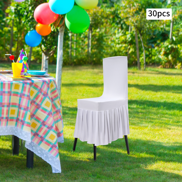 30 pièces housses de chaise avec jupe housse de chaise extensible de mariage housses de chaise extensibles avec jupe utilisées pour les banquets de mariage