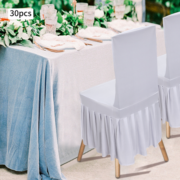 30 pièces housses de chaise avec jupe housse de chaise extensible de mariage housses de chaise extensibles avec jupe utilisées pour les banquets de mariage