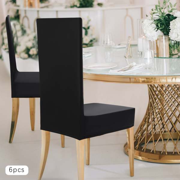 Lot de 6 housses de chaise - En cuir synthétique - Extensible - Amovibles - imperméables, résistantes à l'huile et aux taches (noir)