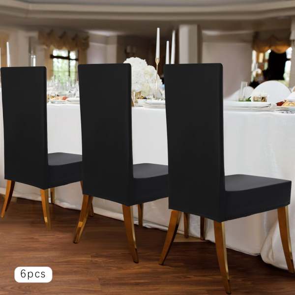 Lot de 6 housses de chaise - En cuir synthétique - Extensible - Amovibles - imperméables, résistantes à l'huile et aux taches (noir)