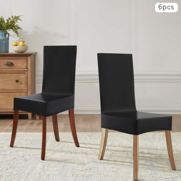 Lot de 6 housses de chaise - En cuir synthétique - Extensible - Amovibles - imperméables, résistantes à l'huile et aux taches (noir)