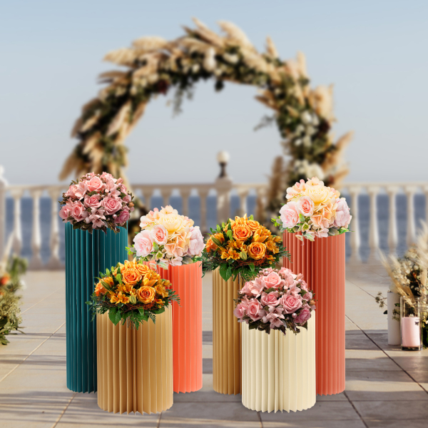 Colonnes de papier pliables présentoirs supports pour mariage, fiançailles, fête d'anniversaire, décoration trois paquets blanc champagne rose clair