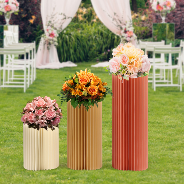 Colonnes de papier pliables présentoirs supports pour mariage, fiançailles, fête d'anniversaire, décoration trois paquets blanc champagne rose clair