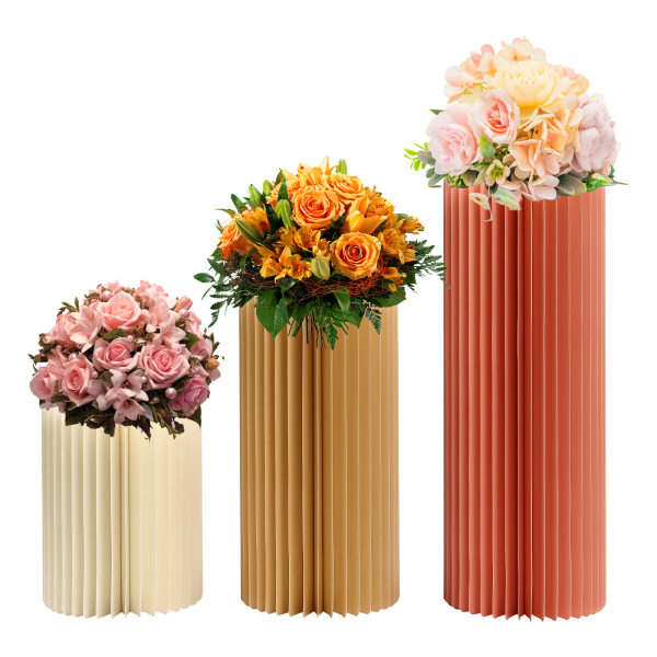 Colonnes de papier pliables présentoirs supports pour mariage, fiançailles, fête d'anniversaire, décoration trois paquets blanc champagne rose clair