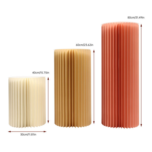 Colonnes de papier pliables présentoirs supports pour mariage, fiançailles, fête d'anniversaire, décoration trois paquets blanc champagne rose clair