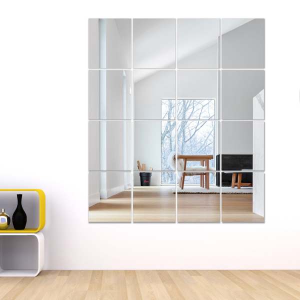 Carreaux de miroir de salle de sport à domicile, miroir sans cadre en verre de 14 '' x 12 '' (16 pièces), grand miroir mural