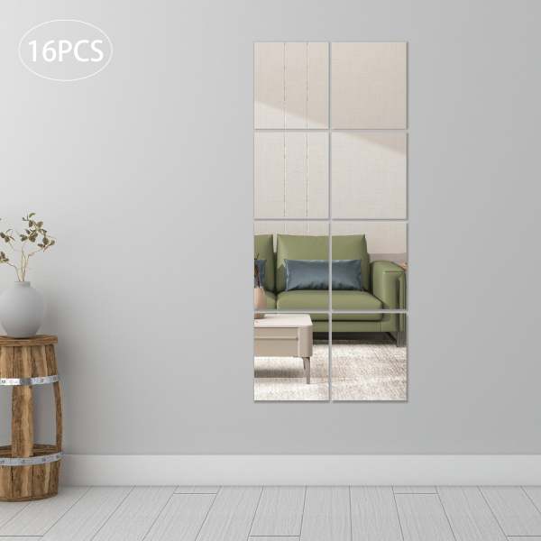 Carreaux de miroir de salle de sport à domicile, miroir sans cadre en verre de 14 '' x 12 '' (16 pièces), grand miroir mural