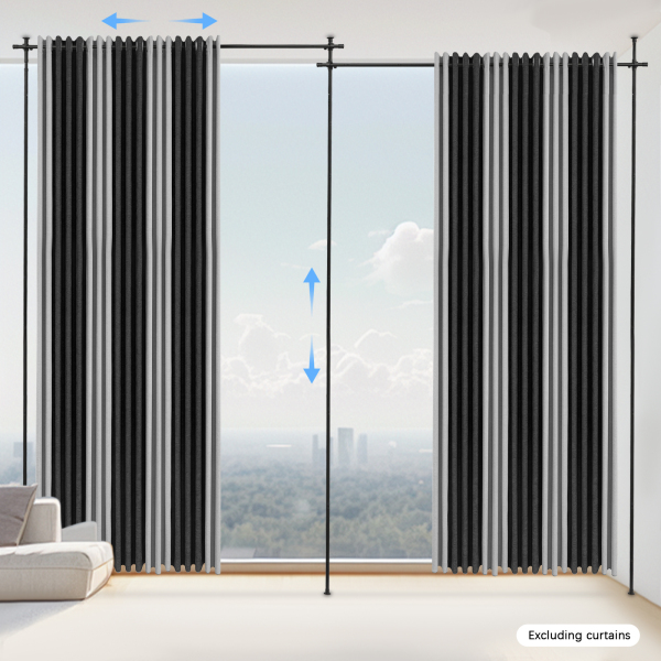 Support de séparation de rideau double, séparateur de pièce extensible, support de rideau vertical - poteau noir