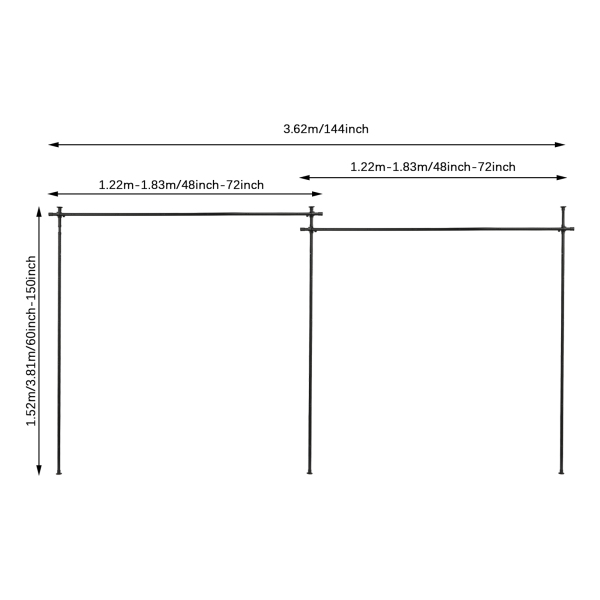 Support de séparation de rideau double, séparateur de pièce extensible, support de rideau vertical - poteau noir