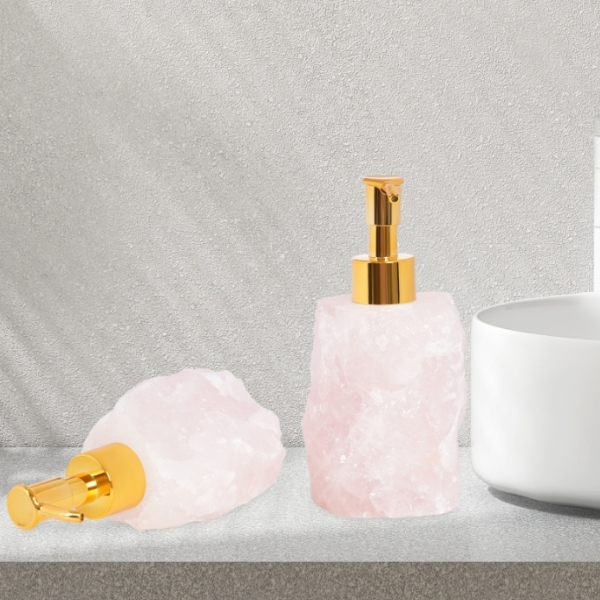 Bouteille à pression en pierre de cristal rose naturel, distributeur de savon en pierre de cristal, paquet de 2