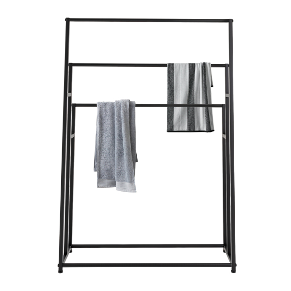 CNCEST Grand porte-serviettes autoportant à 3 niveaux, porte-serviettes sur pied, support de plafond, noir
