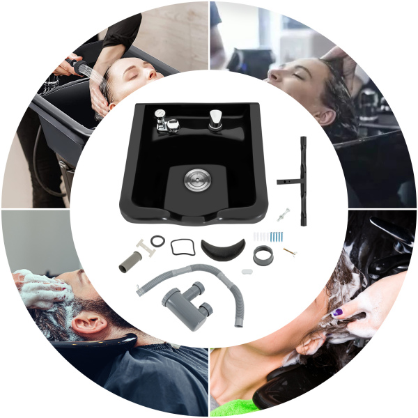 Bol pour salons Évier de shampoing en plastique ABS noir pour la maison Facile à nettoyer et à installer Bols à shampoing de salon pour coiffeur Pour salons de coiffure Magasins de coiffure