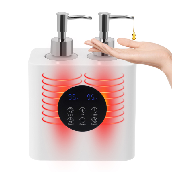 Chauffe-huile de massage avec distributeurs de bouteilles d'huile, chauffe-huile de massage électrique, chauffe-huile de massage - Double bouteille Blanc