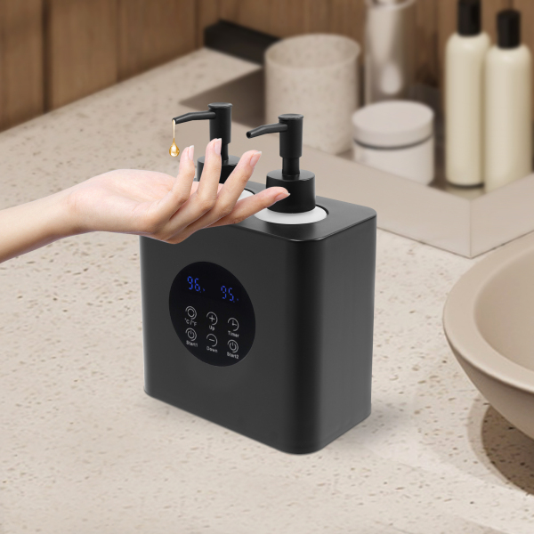 Chauffe-huile de massage avec distributeurs de bouteilles d'huile, chauffe-huile de massage électrique, chauffe-huile de massage - Double bouteille noire