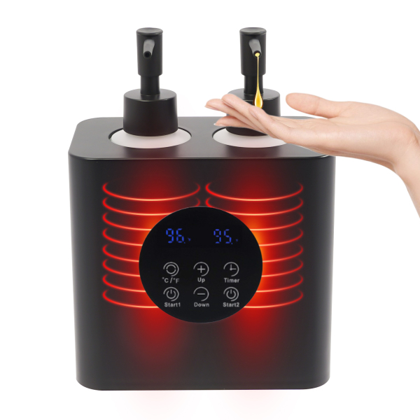 Chauffe-huile de massage avec distributeurs de bouteilles d'huile, chauffe-huile de massage électrique, chauffe-huile de massage - Double bouteille noire