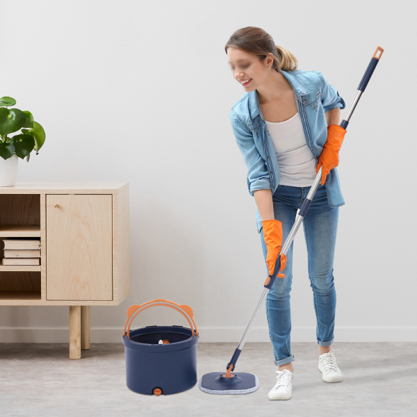 Balai essoreur et seau, kit balai essoreur et seau pour la maison, kit seau essoreur - Bleu foncé