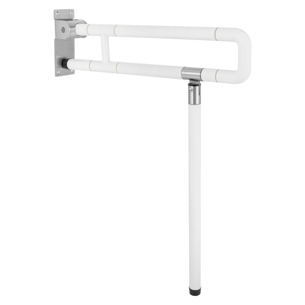 Barre d'appui pour salle de bains, barre d'appui pliante pour toilettes, barre d'appui pliante pour toilettes en acier inoxydable avec poignée texturée, 60*70cm, blanc