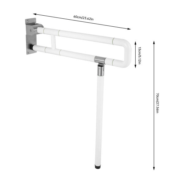 Barre d'appui pour salle de bains, barre d'appui pliante pour toilettes, barre d'appui pliante pour toilettes en acier inoxydable avec poignée texturée, 60*70cm, blanc