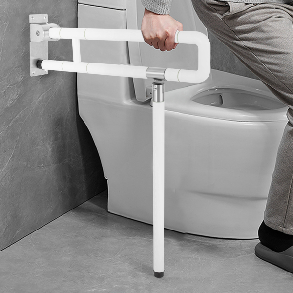 Barre d'appui pour salle de bains, barre d'appui pliante pour toilettes, barre d'appui pliante pour toilettes en acier inoxydable avec poignée texturée, 60*70cm, blanc