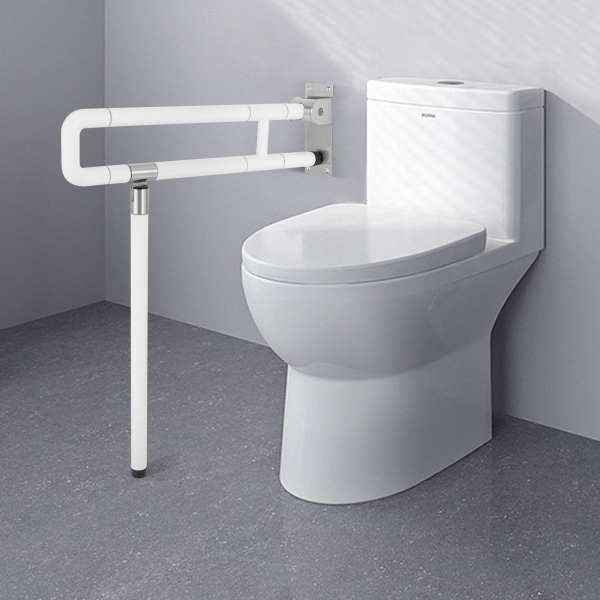 Barre d'appui pour salle de bains, barre d'appui pliante pour toilettes, barre d'appui pliante pour toilettes en acier inoxydable avec poignée texturée, 60*70cm, blanc