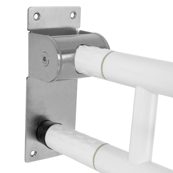 Barre d'appui pour salle de bains, barre d'appui pliante pour toilettes, barre d'appui pliante pour toilettes en acier inoxydable avec poignée texturée, 60*70cm, blanc